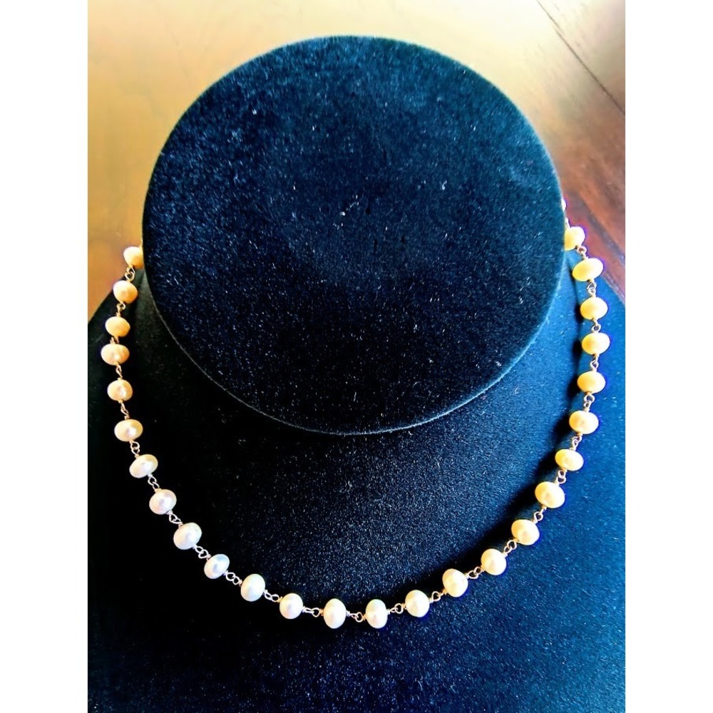 Elegant Freshwater Pearl Station Necklace Sterling‎ Silver Toggle Clasp 16 Inch